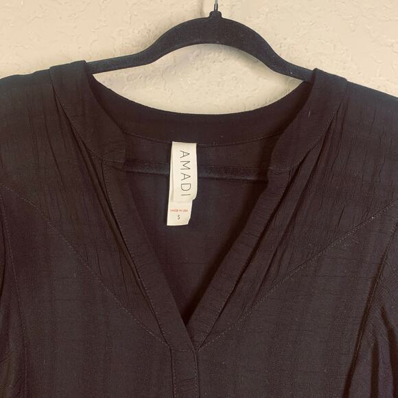 AMADI Dress Rossi Small Black Ruffled Boho Drop Waist V-Neck Tunic Anthropologie - Picture 4 of 13